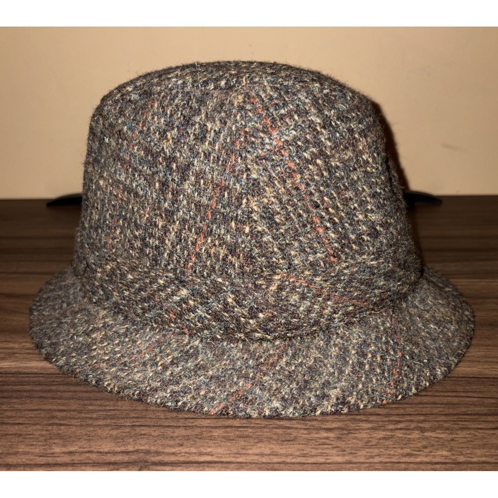 Vtg Dunn & Co Harris Tweed Fedora Hat 7 1/4 Green Brown 100% Wool Great Britain